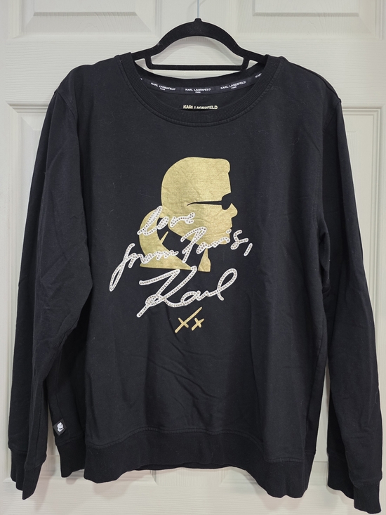 Karl Lagerfeld Tops - Womens Karl Lagerfeld Paris Black Crewneck Gold Silhouette Love From Paris